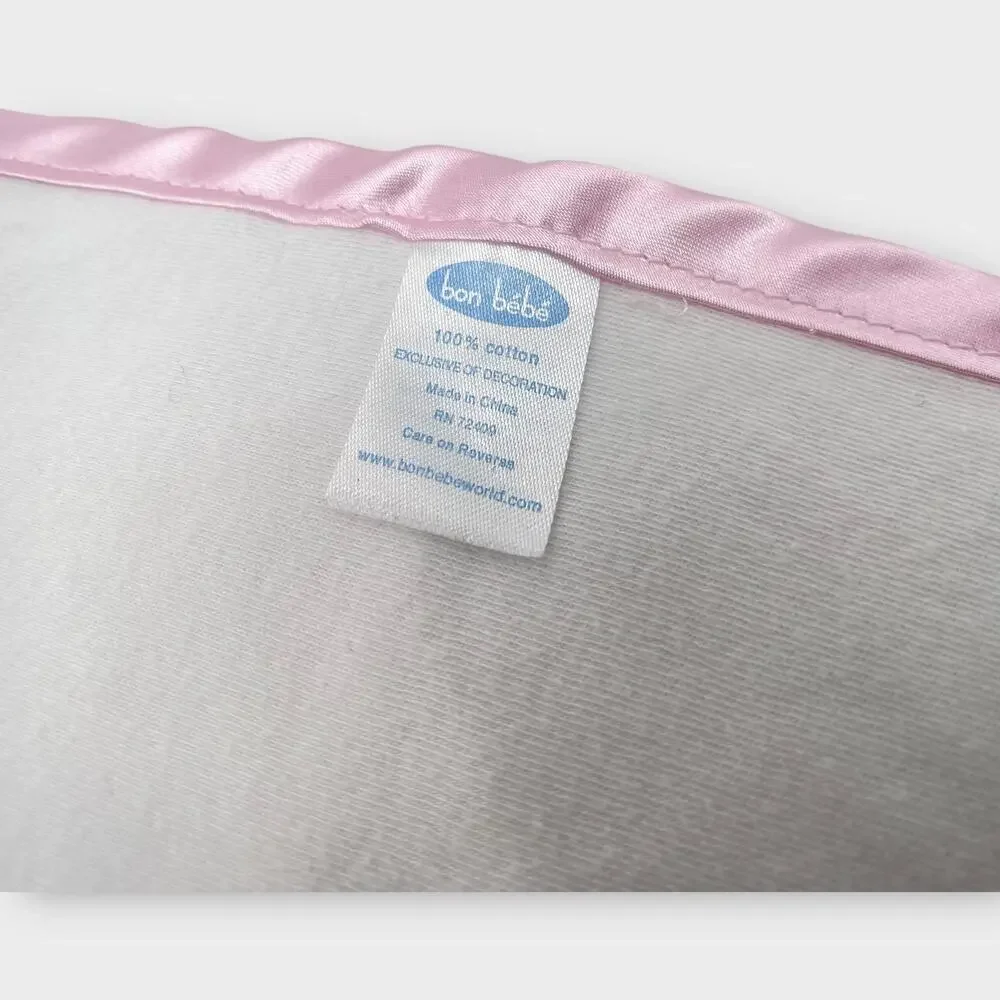 Vintage Bon Bebe Pink Satin Bunny Rabbit Little Angel 100% Cotton Baby Blanket